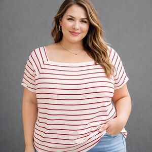Reitmans Plus Size Red & White Striped Viscose Blend Top | Soft Stretch Casual